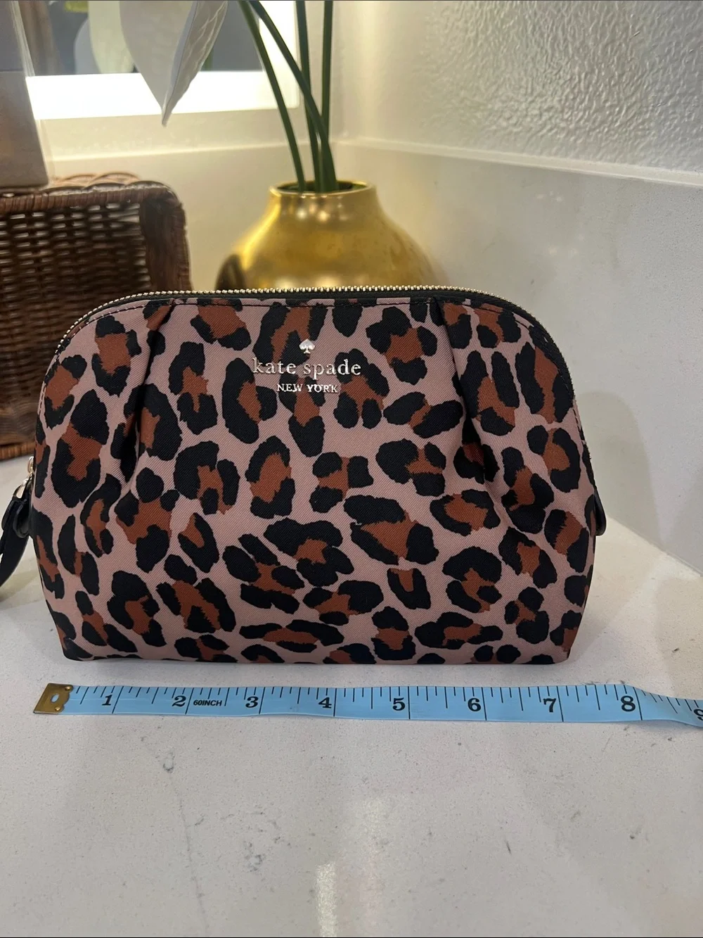 kate spade Leopard-Print Cosmetic Pouch — Pink & Brown